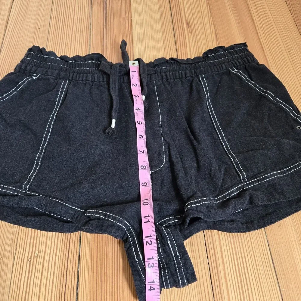 Anthropologie Black Linen Blend Shorts Size L High Rise Bohemian Summer Beach